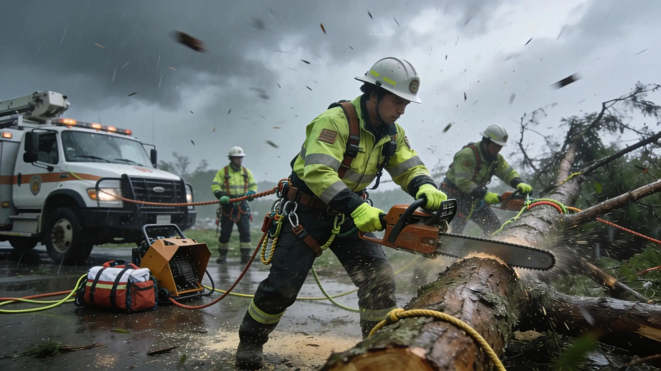 Residential tree removal crew safely removing a hazardous tree in Woodstock, GA